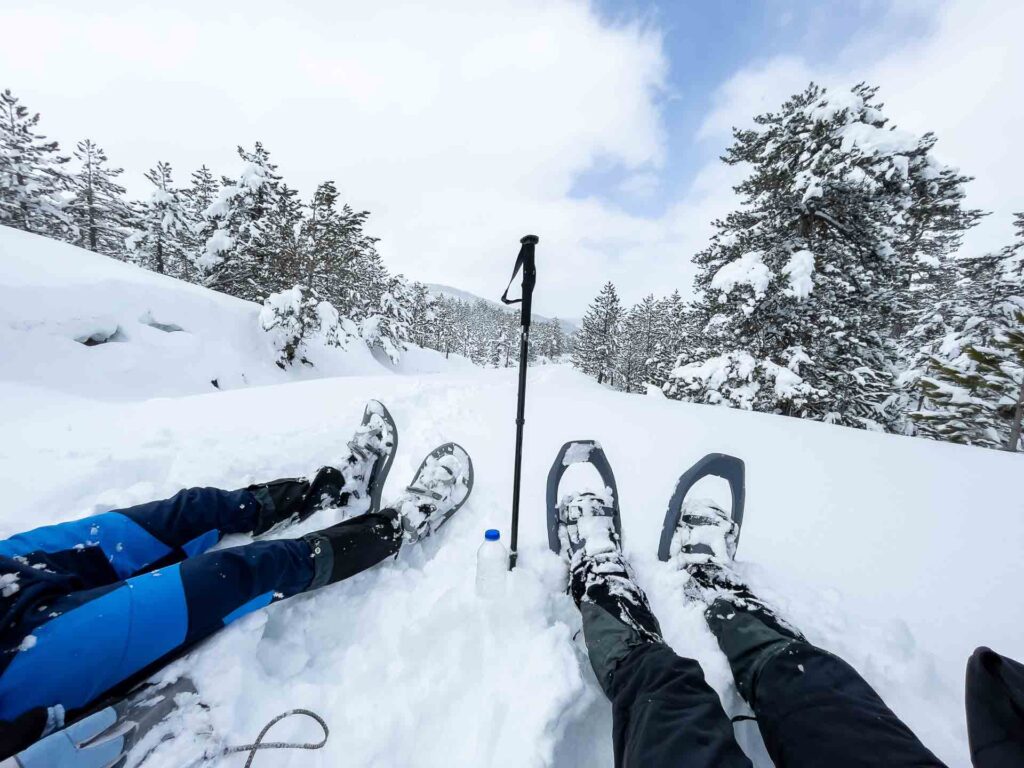 winter hiking in the mountains, forests, travel, exploration and adventure