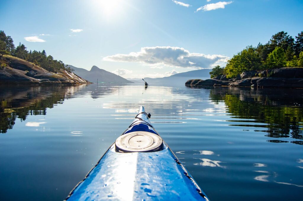 Kayaking with beautiful view of Hardanger Fjord, Norway