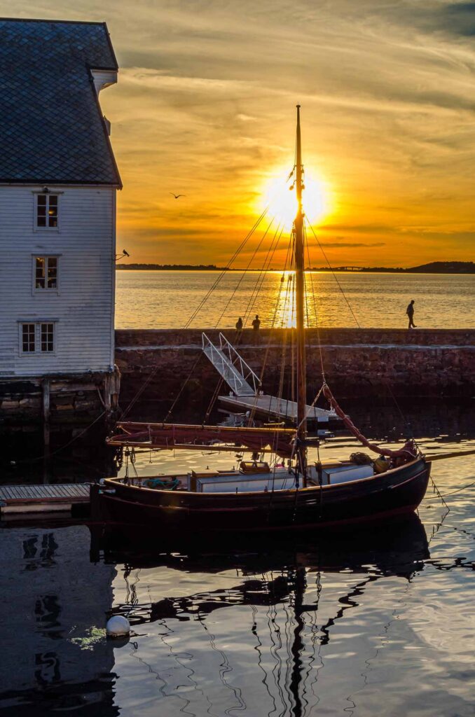 Beautiful sunset seen from the port of Alesund, Norway