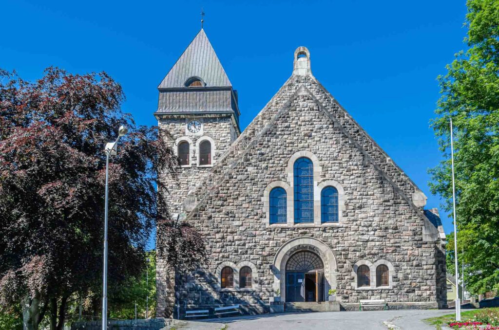 View of the church in Alesund, Norway, built in Art Nouveau style in 1909